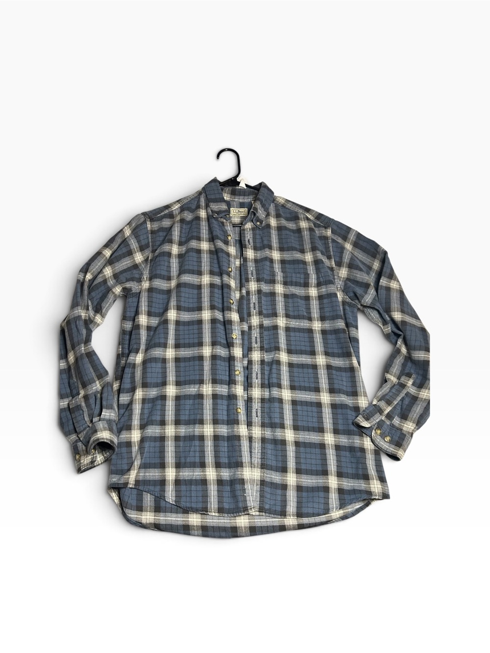 L.L. Bean Blue and White Plaid Casual Button-Down M